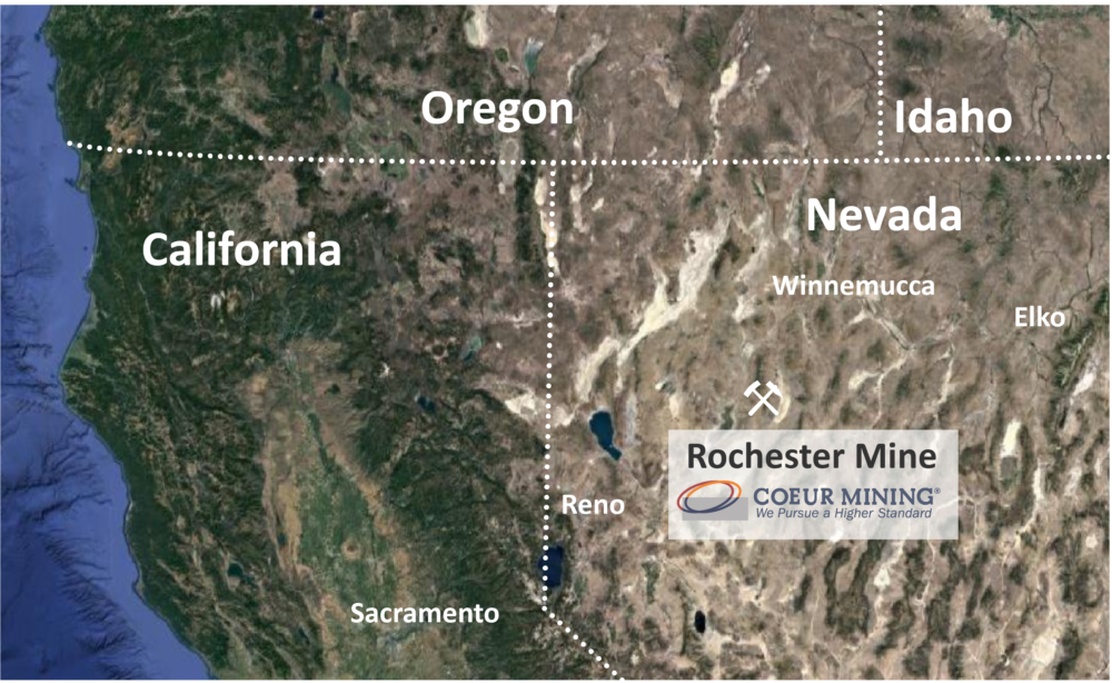 Abbildung 1: Rochester liegt zwei Autostunden von Reno entfernt. Quelle: Earth Resource Investments, Google Maps